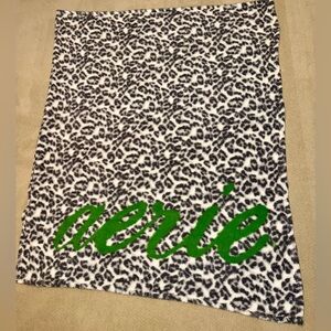 Aerie Black and White Leopard Blanket with Green Logo